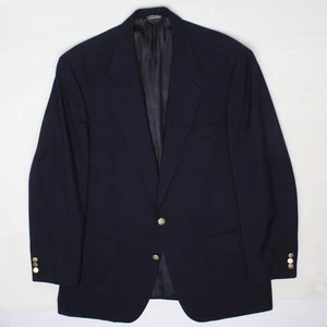 Burberrys Blazer Mens 42R 43R Solid Navy Blue Two Tone Brass Button Sport Coat - Picture 1 of 9