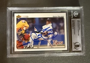 CECIL FIELDER SAN DIEGO CHICKEN TED GIANNOULAS SIGNED 1992 UPPER DECK BECKETT - Picture 1 of 2