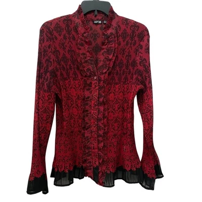 Top de mujer APT.9 rojo negro gótico arrugado con volantes delanteros manga larga XL hada grunge Foto 1 de 4