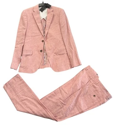 NUEVO Traje Ted Baker London Para Hombre Ajustado Lino Algodón Rosa Talla Chaqueta 36 Pantalones 30 Foto 1 de 4