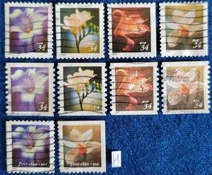 US Stamps 2000 Flowers 10 Different Used Off Paper 34 Cent First Class #3458 - Picture 1 of 2