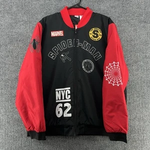 NEW NWT Marvel Spiderman Men's Medium Varsity Jacket Bomber Graphic Full Zip NYC - Picture 1 of 16