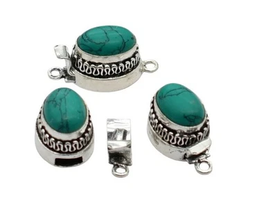 2 Pcs Turquoise Box Clasp 1 Strand Antique Silver Plated - Image 1 of 4