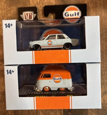 M2 Machines 1970 Datsun 510 1960 VW Delivery Van Gulf Livery 2025 Lot Of 2 - Image 1 of 4