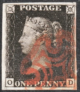1840 AS19 SG1 1d INTENSE BLACK PLATE 3 SUPERB USED RED CROSS CLEAR PROFILE (OD) - Picture 1 of 2