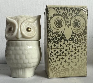 Vntg 70s Avon Precious Owl Glass Field Flowers Cream Sachet w/ Box White Owl - Picture 1 of 10