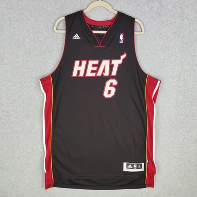 LeBron James Jersey Black Red NBA Miami Heat #6 Adidas Mens Size XL - Image 1 of 4