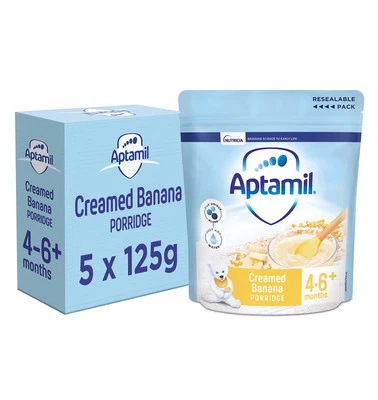 Aptamil Creamed Banana Porridge Baby Food Cereal, 4-6+ Months, 125g (Pack of 5) - Image 1 of 4