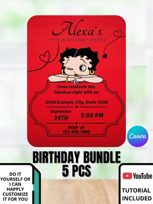 Invitación de cumpleaños Betty Boop | Invitación de fiesta retro editable | Descarga digital Foto 1 de 4