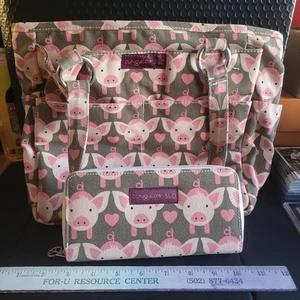 Bungalow 360 Pig Print Tote Bag & Zip Wallet Set Canvas Vegan Eco Friendly Cute - Picture 1 of 9