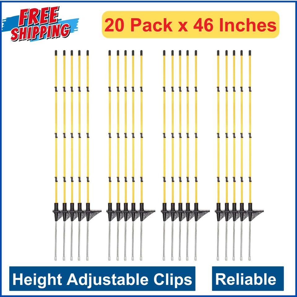 ZOIUT 46 Inches Fiberglass Step in Electric Fence Posts,Temporary Fence Stakes,20 Pack