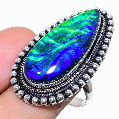 Anillo Joyería Hecho a Mano Plata 925 Piedras Preciosas Ópalo Triple Verde Talla 9 Foto 1 de 3