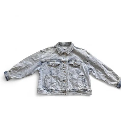 Women’s AYA & VIV Cropped Denim Jacket XXL Y2K Light Wash Raw Hem Stretch - Image 1 of 4