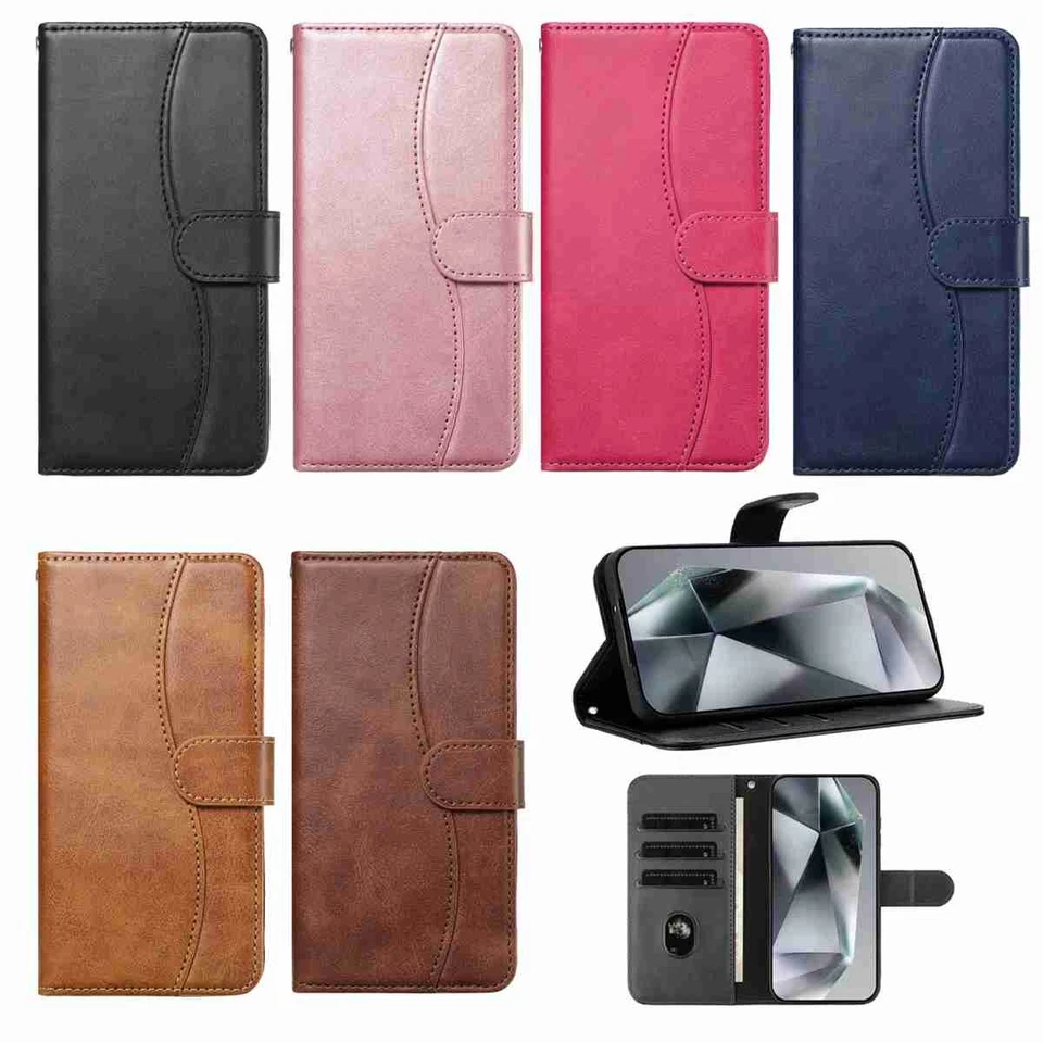 Flip Strap Leather Wallet Phone Case for Motorola E15 G84 G35 G05 Edge 40 50 60 - Image 1 of 4