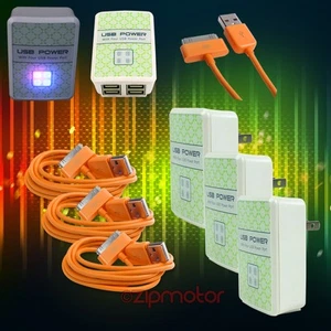 3X 4 USB PORTS WALL ADAPTER+6FT CABLE POWER CHARGER DATA ORANGE GALAXY TAB NOTE - Bild 1 von 1