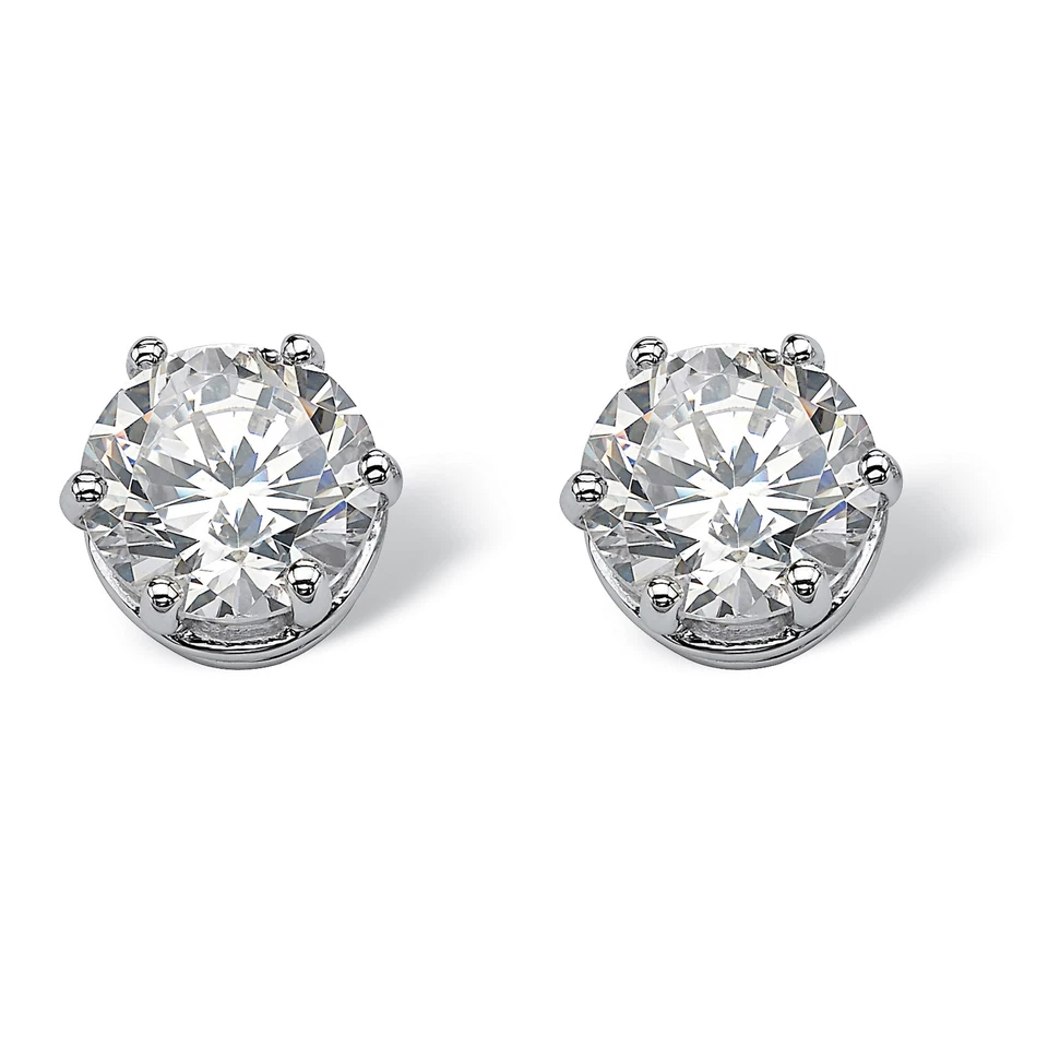 4 aretes redondos de circonitas cúbicas TCW en plata de ley chapada en platino Foto 1 de 3