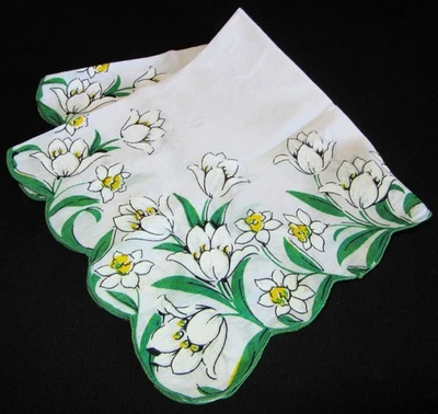 De colección Hankie Floral Borde Blancanieves Algodón Centro Festoneado Foto 1 de 4