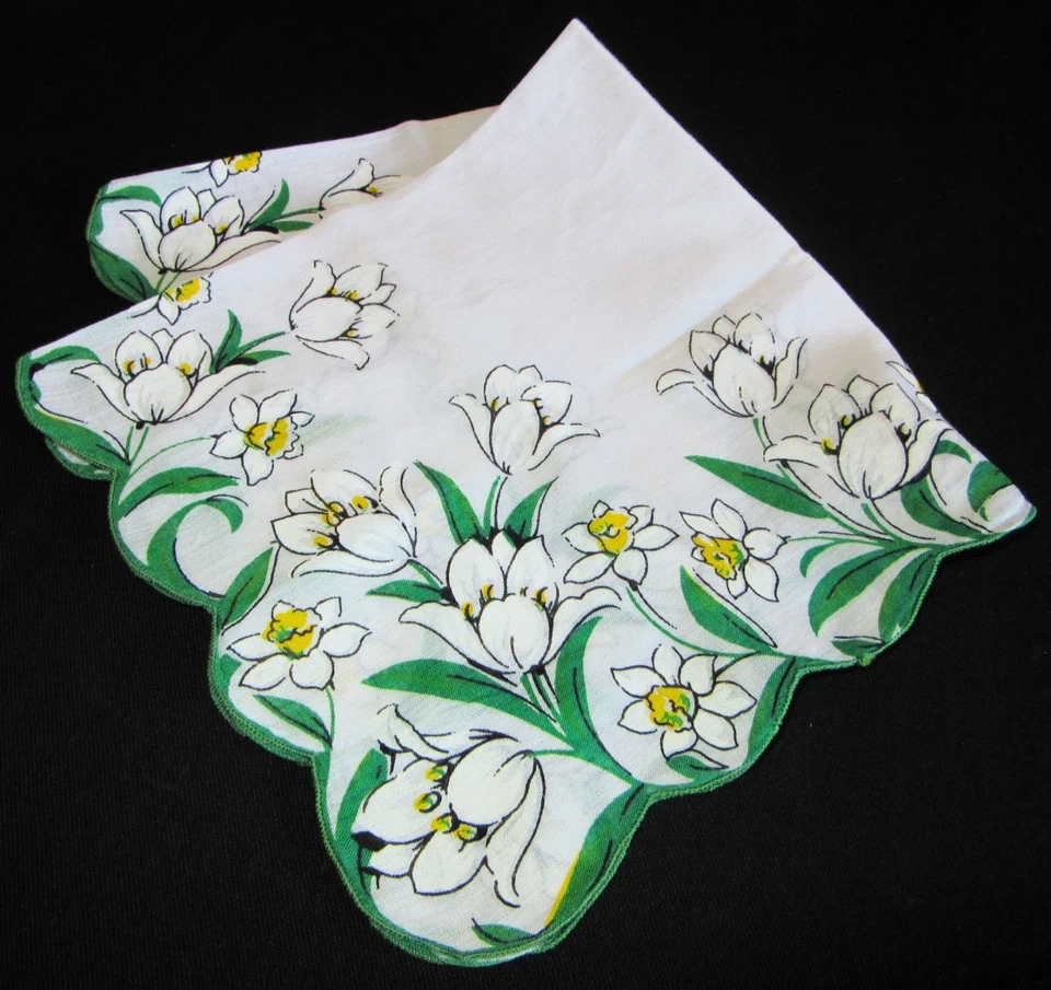 De colección Hankie Floral Borde Blancanieves Algodón Centro Festoneado Foto 1 de 4