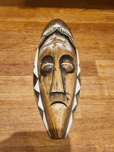 African Tribal Face Mask Wall Hanging Hand Carved & Painted Wood Wall Art - Picture 1 of 11