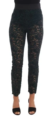 DOLCE & GABBANA Pants Green Floral Lace Leggings Slim IT38 / US4 / XS RRP $1200 - Image 1 of 4