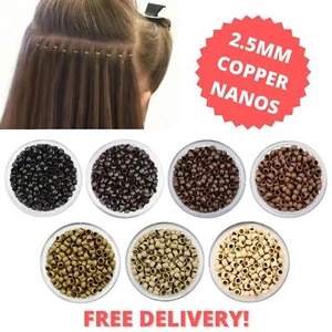 Nano Beads Micro Rings 2.5mm Copper For Nano Tip Hair Extensions 100-1000 Beads - Picture 1 of 9