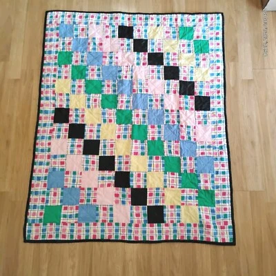 37 x 46" Quilt Diagonal Multi Colored With Fleece Backing. Soft Pretty - Image 1 of 4