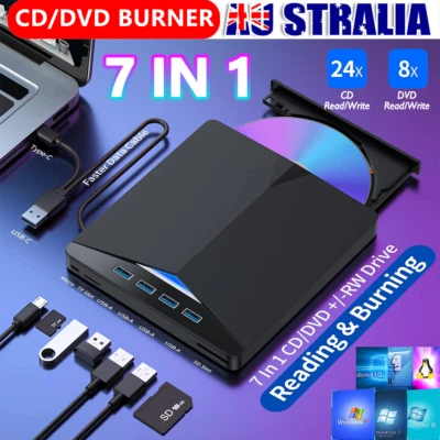 External CD DVD Drive Type C USB 3.0 Disc Player Burner Writer For Laptop PC Mac - image 1 of 4