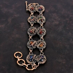 Faceted Ammolite & Copper Bracelet Designer Gemstone Adjustable Chain Bracelet s - Picture 1 of 6