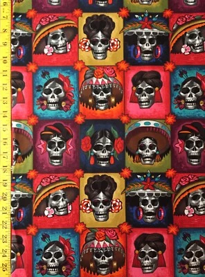 Calaveras de tela Alexander Henry brillantes y oscuras de azúcar mexicana La Señoras Foto 1 de 4