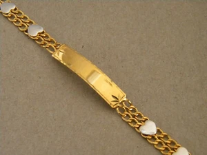 Damen 2 Strang Kubanische Kette mit Herzen Schlicht ID Armband Gelbgold Rhodiniert - Bild 1 von 3