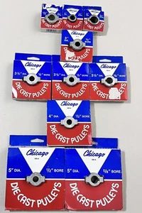 Chicago Die Cast Pulleys Lot Of 10 Assortment Diameter 5” 4” 3.5” 3” 2” 1.75” - Picture 1 of 15