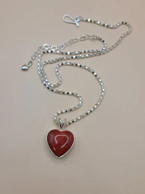 Cadena de plata de ley 925 coral rojo y turquesa corazón 3d 2 mm 17" + 2,5" EXT Foto 1 de 4