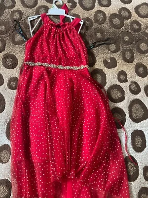  Red kids  knee length round neck party dress - Image 1 of 3