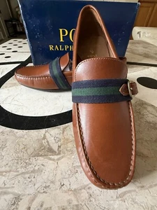 New Polo Ralph Lauren Riali drivers buckled leather loafer shoes brown size 10 D - Picture 1 of 14