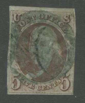 1847 United States 5¢ Benjamin Franklin Postage Stamp #1 Used Certified 01400312 - Image 1 of 3