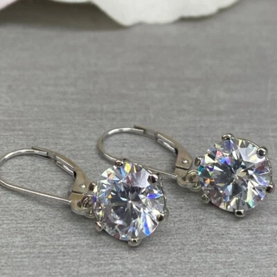 8 Ct Treated Certified Off White Diamond Solitaire Dangler Earrings, 925 Silver - Image 1 of 4