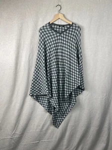 Poncho donna 100% cashmere a quadri taglia unica scollo a V grigio neutro morbido silenzioso lusso - Foto 1 di 6