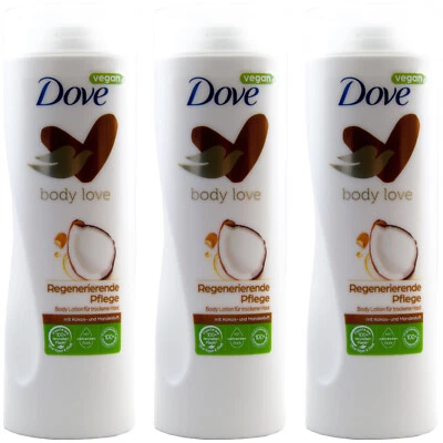 Dove Body Lotion regenerierende Pflege 3 x 400ml trockene Haut Kokos-Mandelduft - Bild 1 von 2