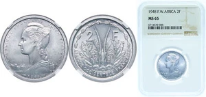 French West Africa 1948 2 Francs Aluminium NGC MS 65 - Picture 1 of 1