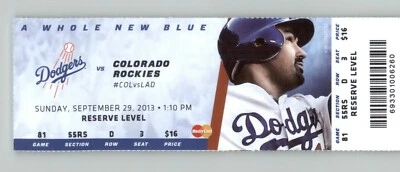 Полный билет Colorado Rockies vs Los Angeles Dodgers 29.09.2013 - Адриан Гонсалес - Изображение 1 из 2