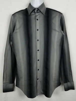 Georg Roth Los Angeles Shirt Mens L Gray Long Sleeve Flip Cuff Striped Button Up - Image 1 of 4