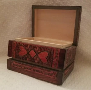 Vintage Hand Carved Wooden Deck of Cards Holder 4.75" Across 3" Tall 3.75" Wide - Picture 1 of 8