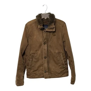 Abercrombie & Fitch Boys Jacket Adirondack Faux Fur Lined Zip Y2K Brown XL BJ - Picture 1 of 14