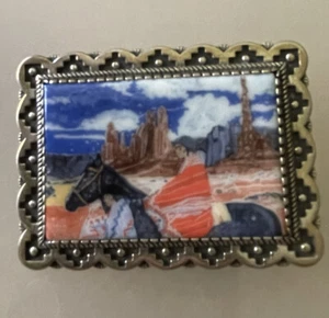 UNIQUE NATIVE AMERICAN  AMADA PEÑA HORSE PICTURE PENDANT PIN STERLING SILVER - Picture 1 of 4