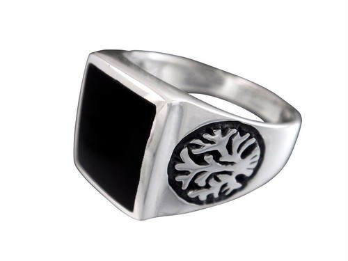 925 Sterling Silver Men's Celtic Tree Of Life Black Rectangular Onyx ...