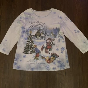 VINTAGE Log Cabin Christmas 3/4 Sleeve Shirt Women Size L Celebrate Christmas - Picture 1 of 7