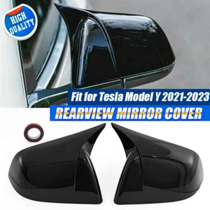 1Pair For Tesla Model Y 2020-2022 Gloss Black Mirror Covers ABS Car Accessories - Foto 1 di 11