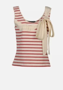 Top a righe Rochas Sleevles beige/rosso con fiocco sulle spalle - UK 8 - Small - Foto 1 di 4
