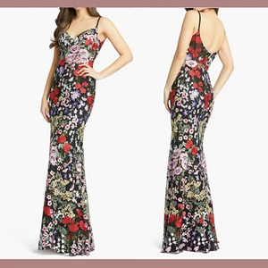 NWT$598 Mac Duggal [ 8 ] Floral Lace Embroidered Sweetheart Gown Black Red G1268 - Picture 1 of 18