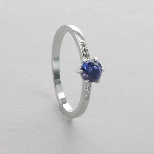 Round / Circle Blue TANZANITE Ring with 6 CZs  - 925 STERLING SILVER #4e - Picture 1 of 9